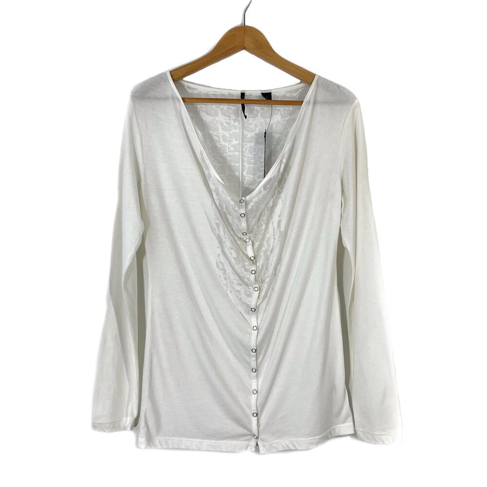 Isda & Co Women’s Size Small White Etched Jersey Lightweight Cowl Cardigan Top